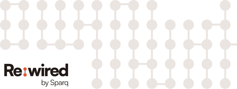 A network pattern of connected light circles with the 'Re:wired by Spont' logo.