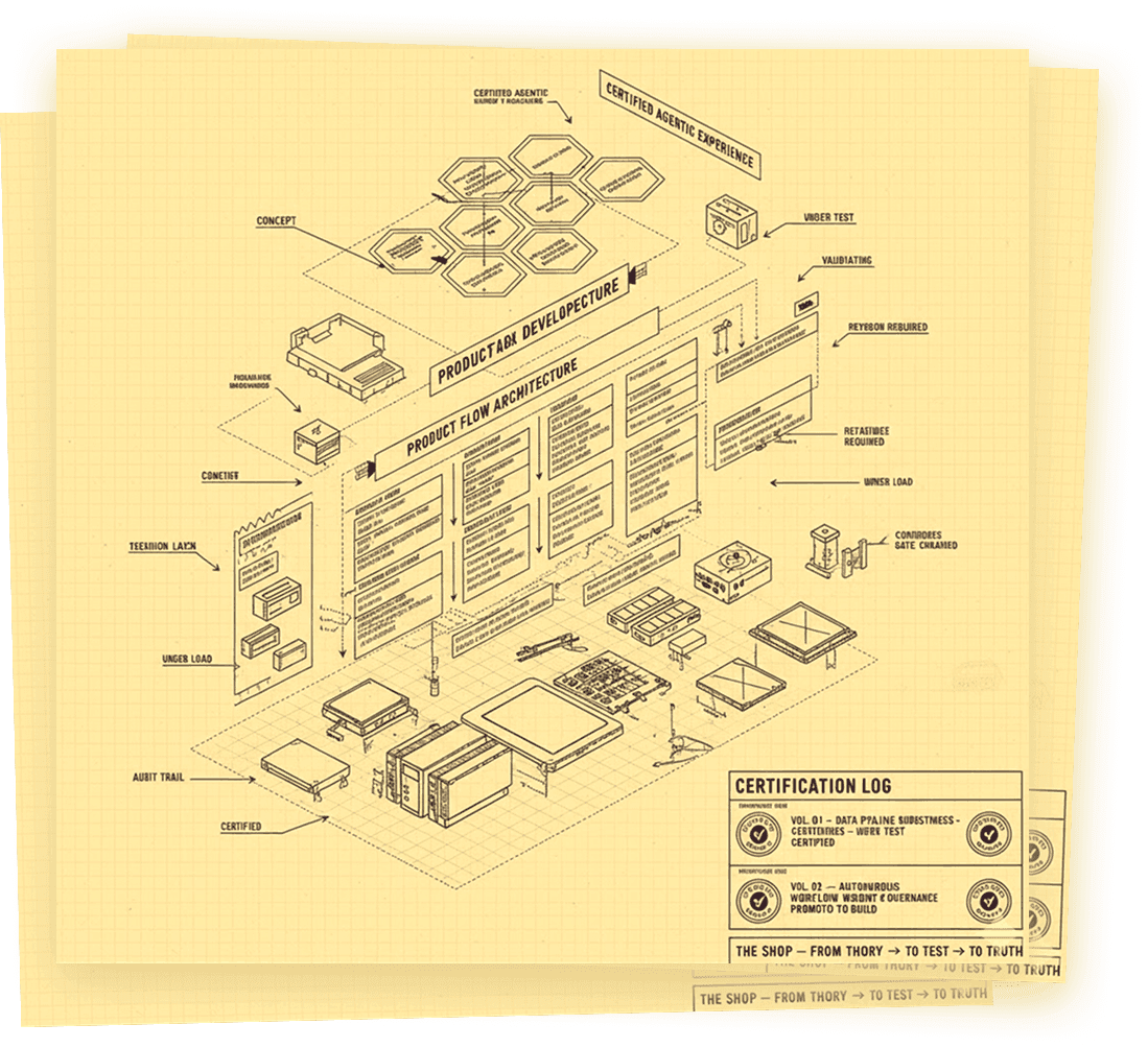 Detailed technical diagram on aged paper showing exploded view of a production manufacture system.