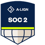 A-LIGN SOC 2 compliance badge, dark blue with a green accent line and globe.