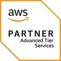 AWS Partner Advanced Tier Services badge with the Amazon Web Services logo.