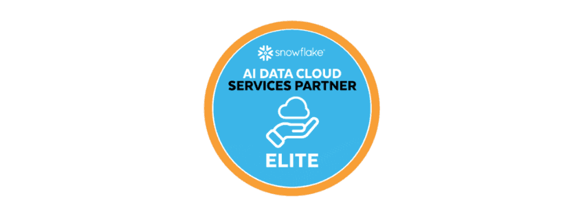Snowflake AI Data Cloud Services Partner Elite badge featuring a hand holding a cloud.