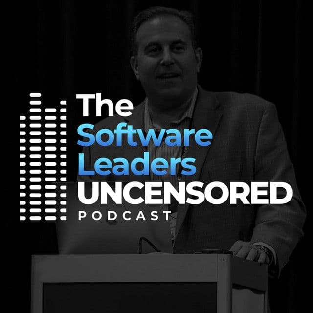 The Software Leaders UNCENSORED Podcast logo with a blurred man speaking at a podium.